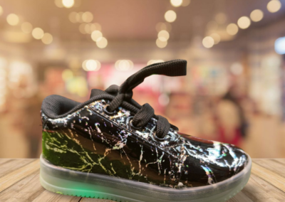 kids LED shoes black marble design boys girls footwear Chennai Smiles Foot Craft